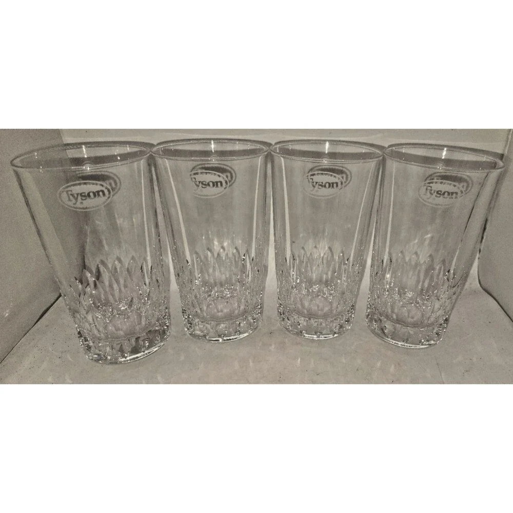 set of 4 TYSON Foods Crystal Glass Highball Glasses chicken arkansas cocktail